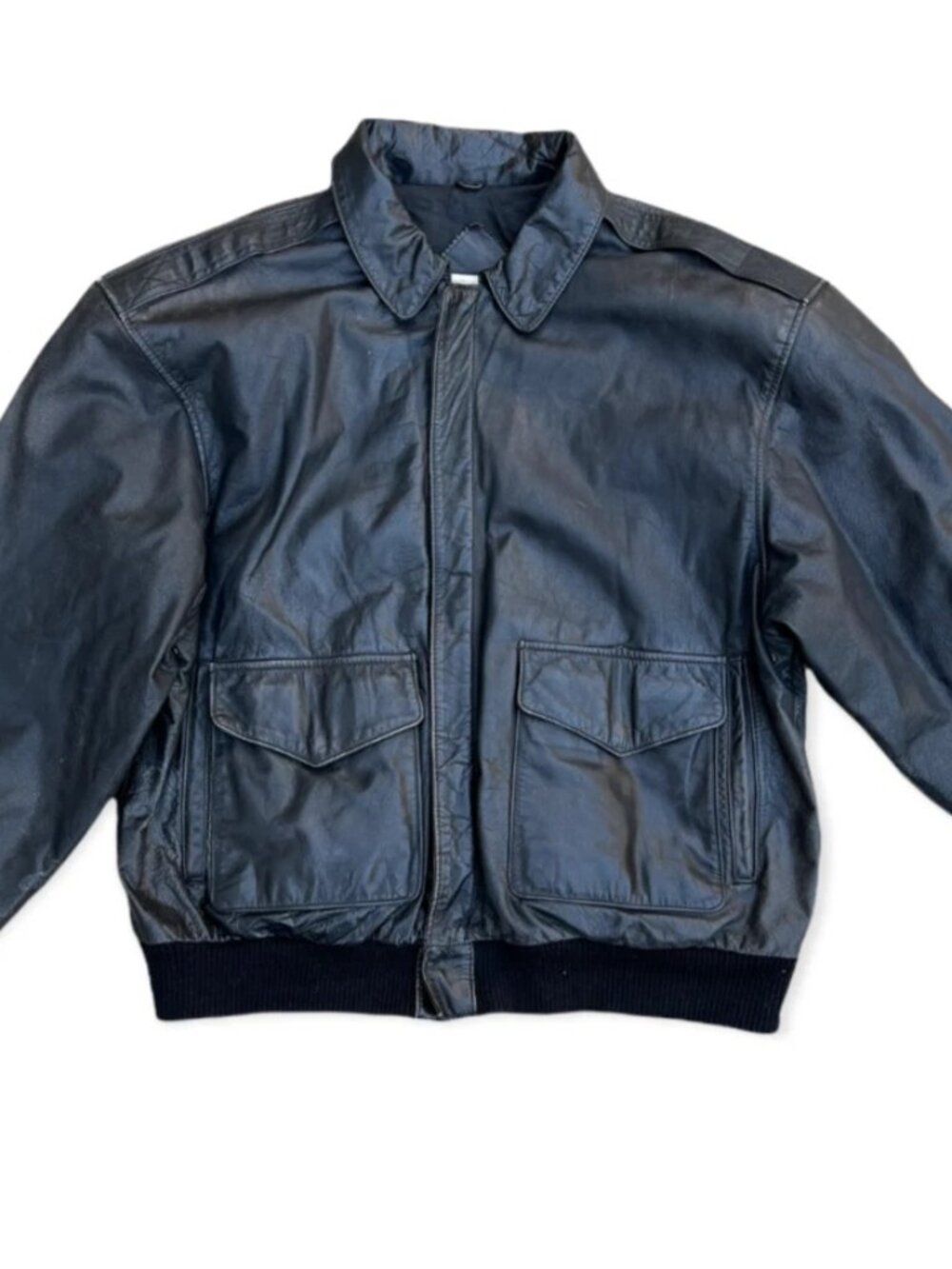 SADDLERY Mens Vintage Retro Size 46 Black Leather Bomber Motorcycle Jacket